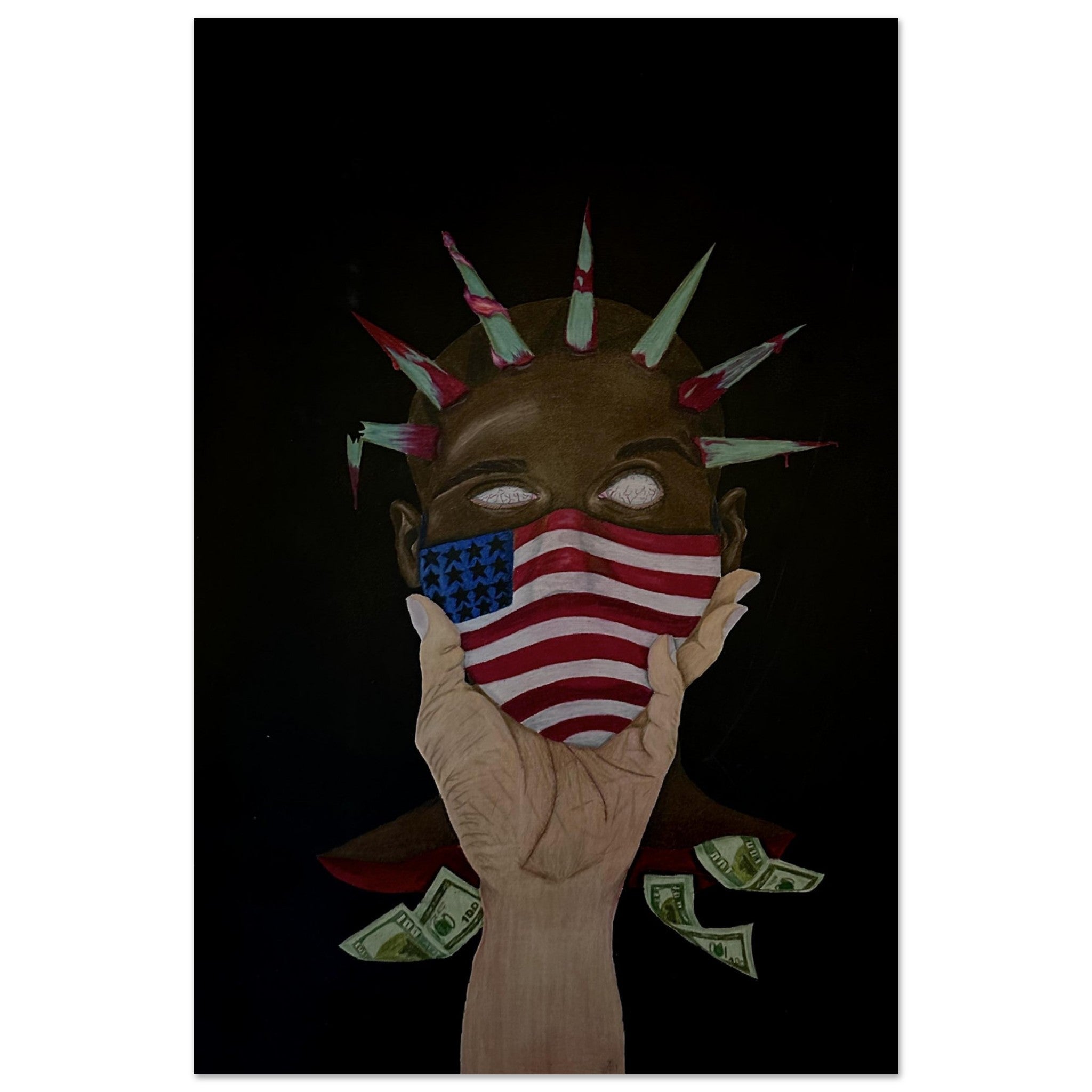 An unframed art print titled “The Great American Disease,” showcasing symbolic imagery representing modern American issues in intense, expressive style.