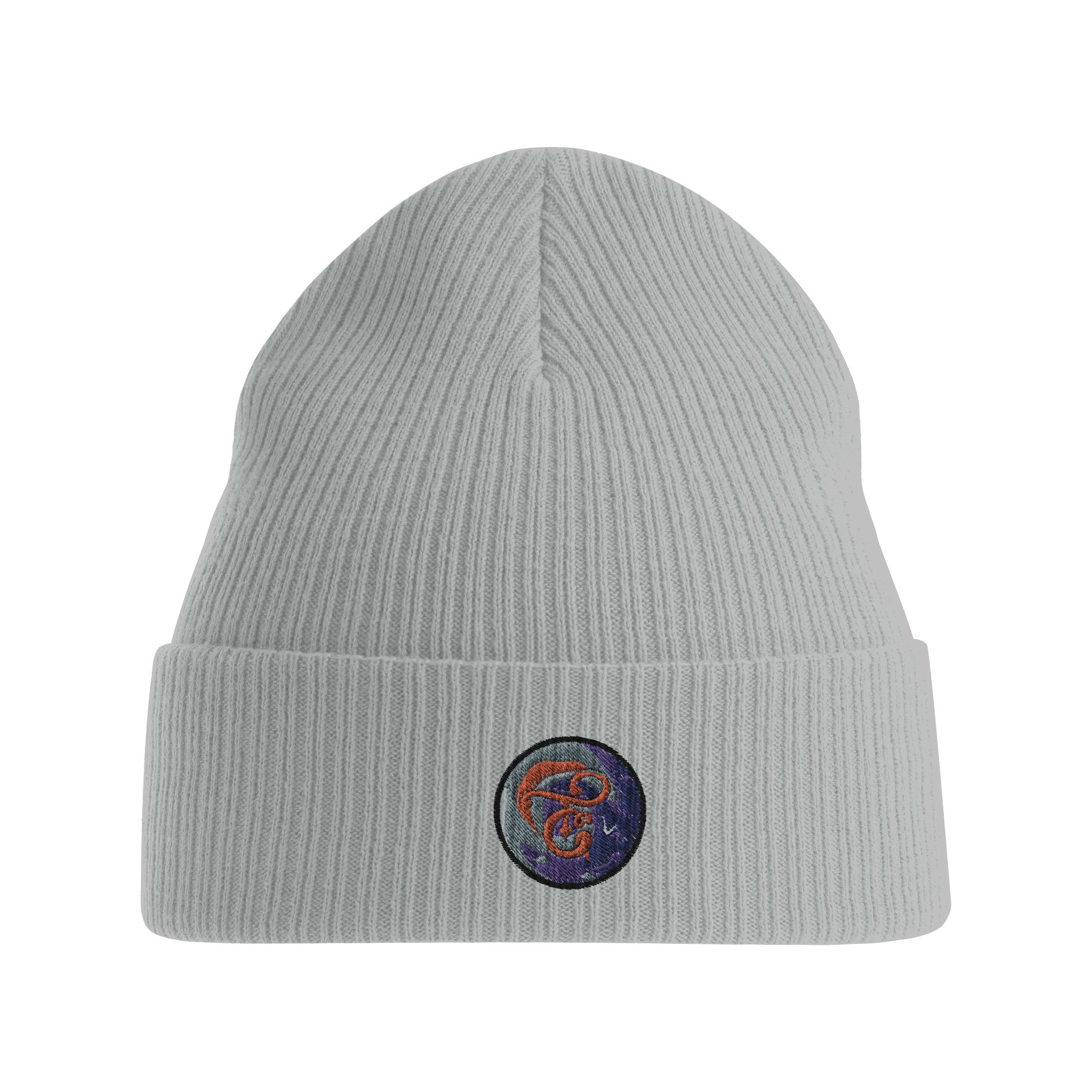A black knit beanie featuring the Tafanji Creations logo embroidered on the front in white thread, displayed on a neutral background.

