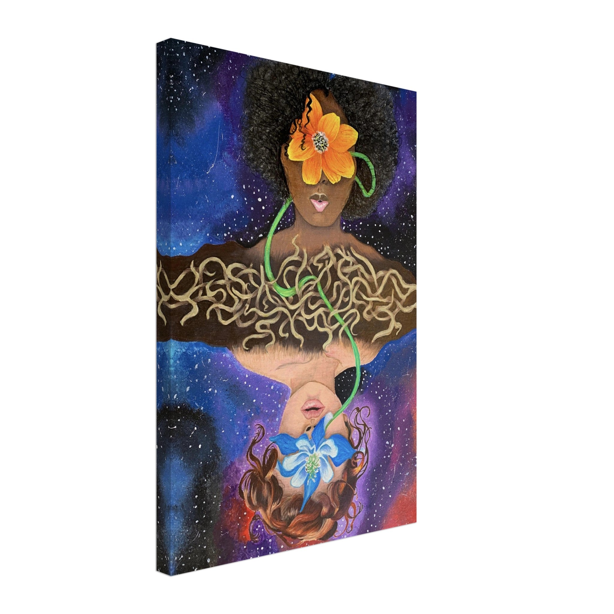 A high-resolution canvas print featuring detailed artwork of intertwining roots spreading across a neutral background, symbolizing growth and stability.