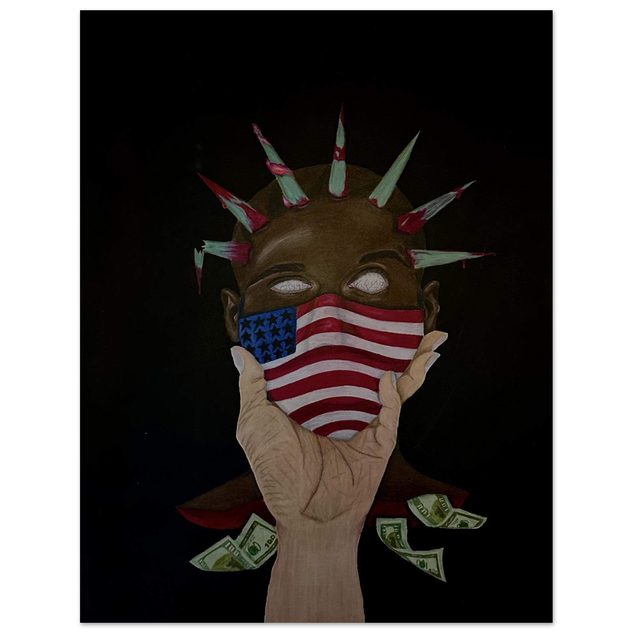 An unframed art print titled “The Great American Disease,” showcasing symbolic imagery representing modern American issues in intense, expressive style.