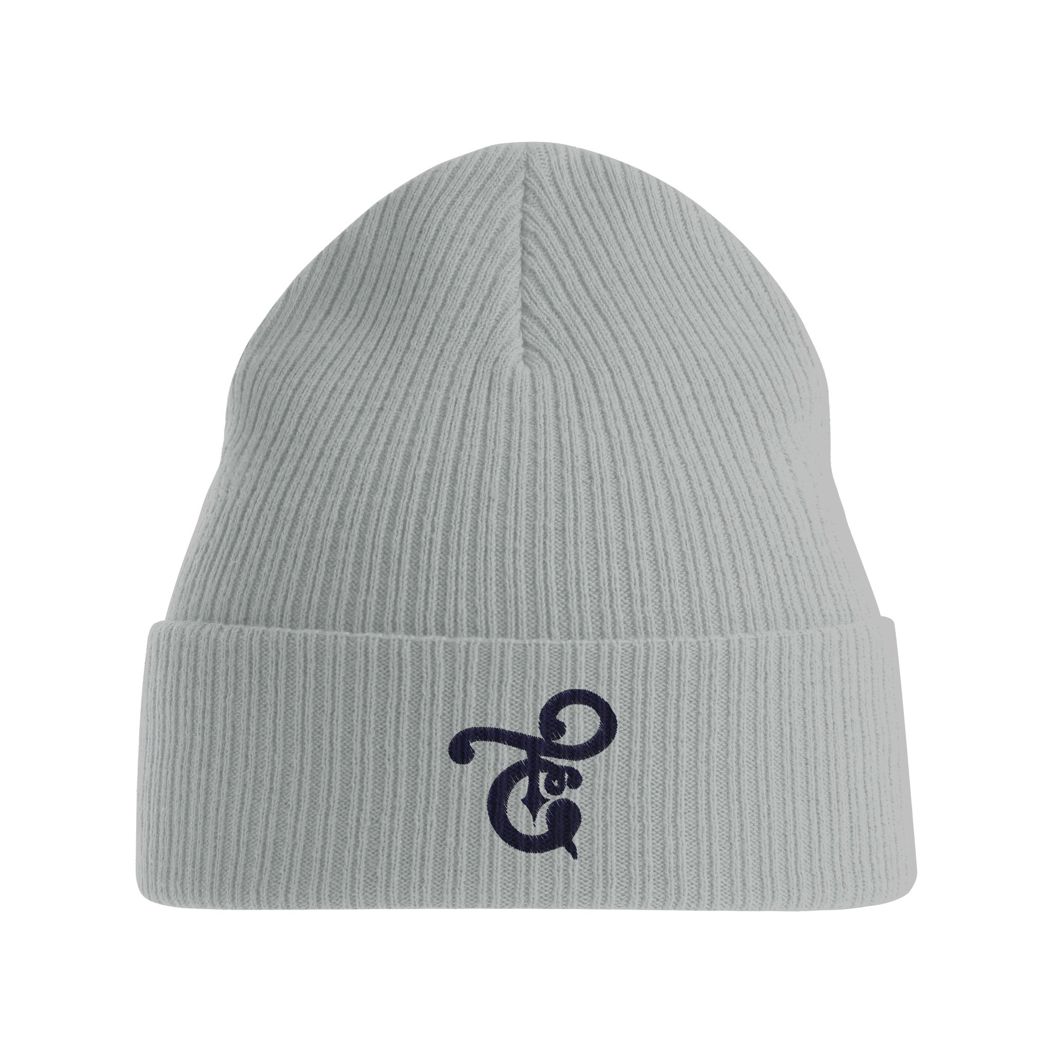 A black knit beanie featuring the Tafanji Creations logo embroidered on the front in white thread, displayed on a neutral background.

