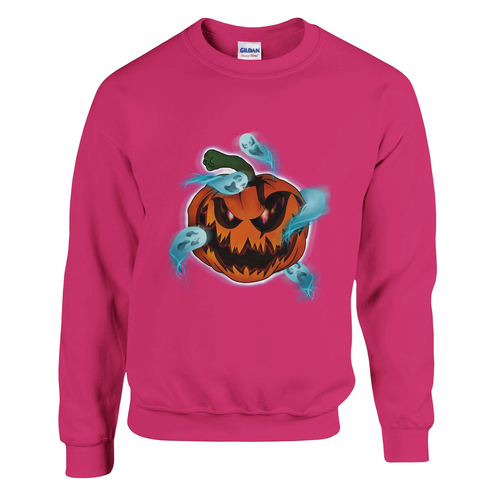 A unisex sweatshirt featuring a bright orange haunted pumpkin graphic with the phrase "Pumpkin Possession" printed on the front.

