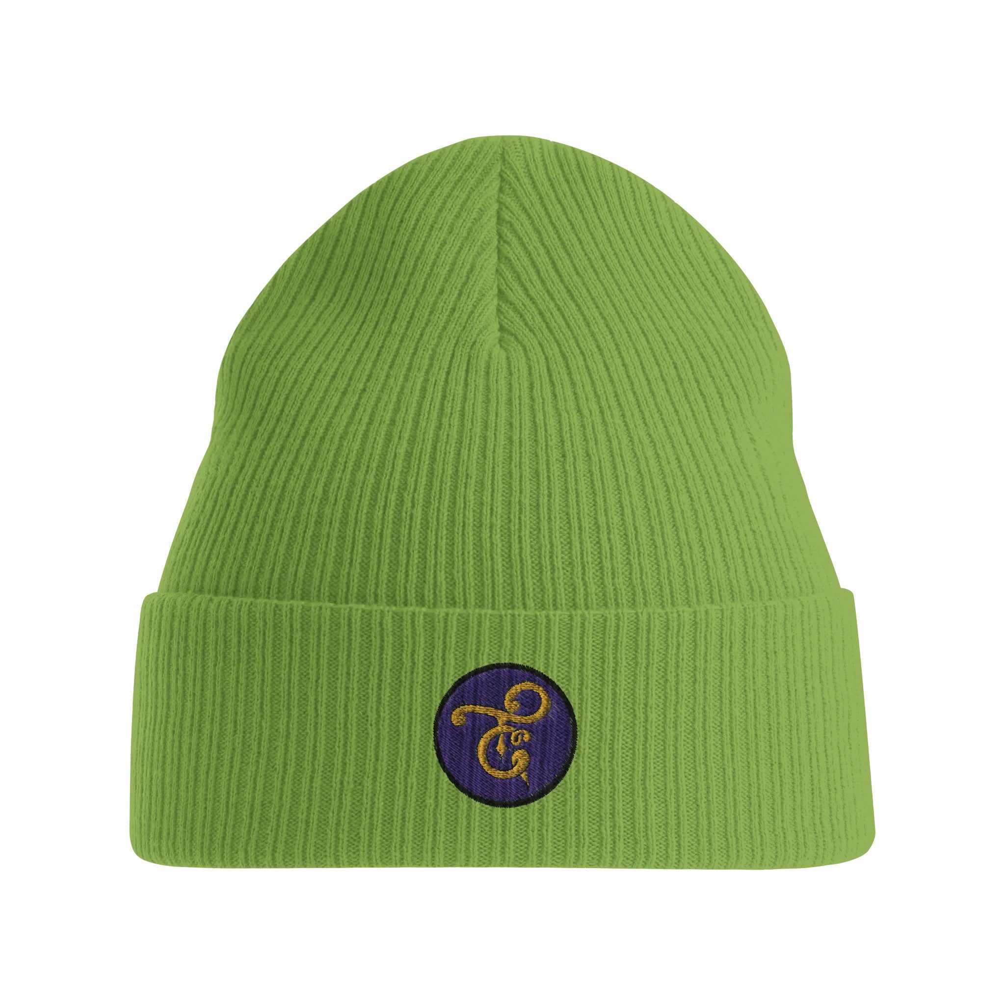 A black knit beanie featuring the Tafanji Creations logo embroidered on the front in white thread, displayed on a neutral background.

