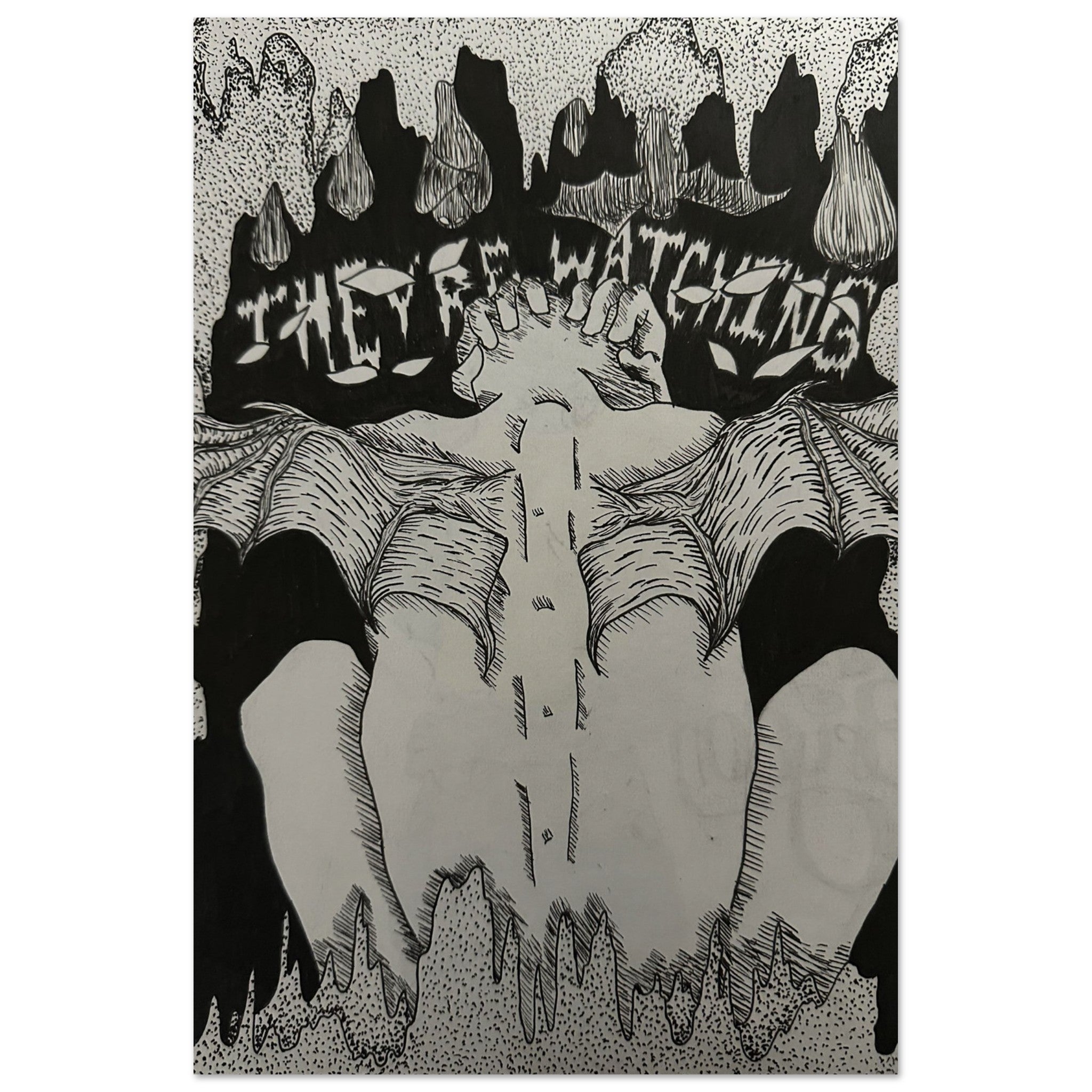 A dramatic canvas print of Bat Man in a dark, moody cityscape, rendered in deep tones and shadows, capturing his iconic silhouette and powerful presence.