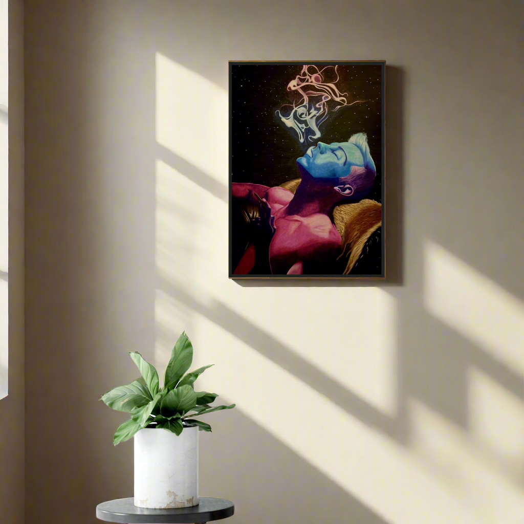 An unframed abstract art print titled “Peaceful Duality,” featuring black and white forms in symmetrical contrast to represent harmony and balance.

