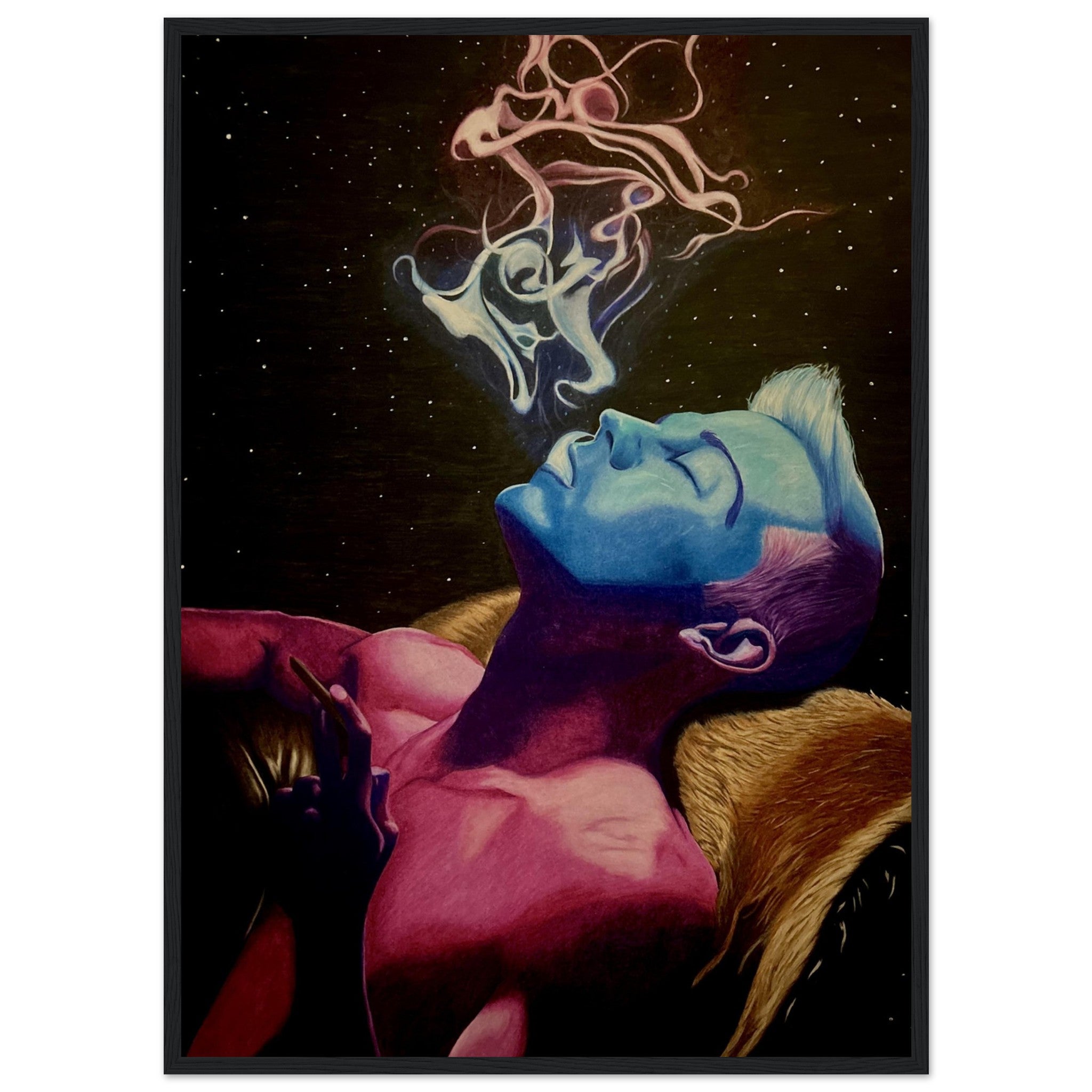 An unframed abstract art print titled “Peaceful Duality,” featuring black and white forms in symmetrical contrast to represent harmony and balance.

