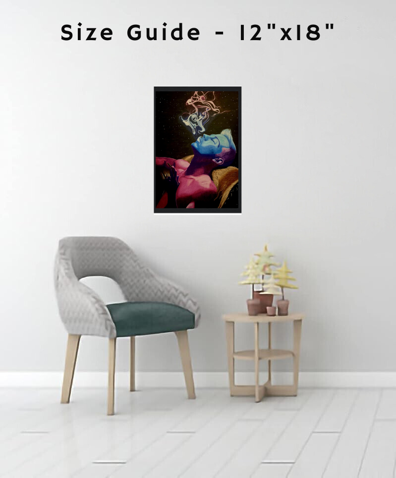 An unframed abstract art print titled “Peaceful Duality,” featuring black and white forms in symmetrical contrast to represent harmony and balance.

