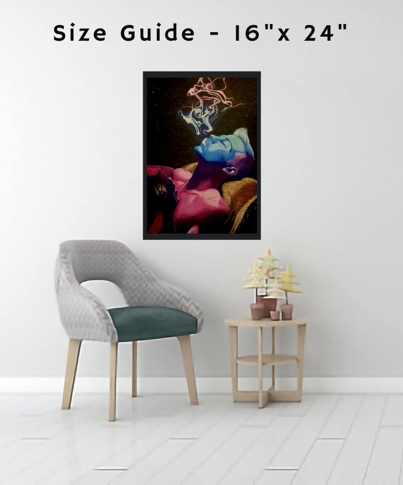 An unframed abstract art print titled “Peaceful Duality,” featuring black and white forms in symmetrical contrast to represent harmony and balance.

