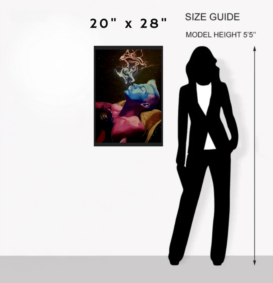 An unframed abstract art print titled “Peaceful Duality,” featuring black and white forms in symmetrical contrast to represent harmony and balance.

