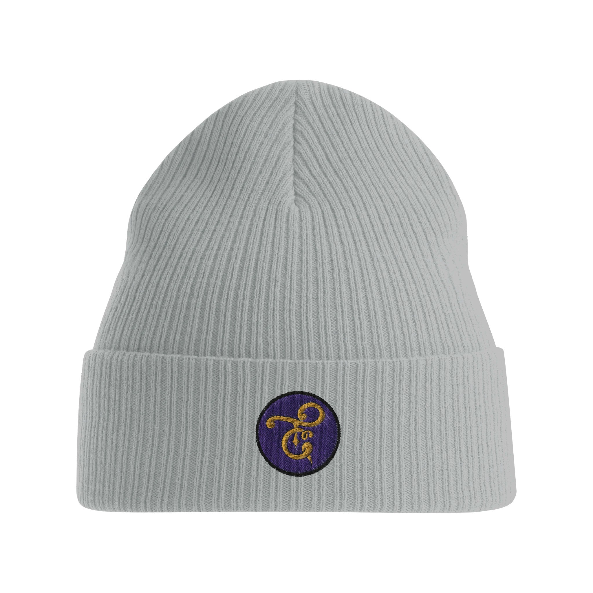 A black knit beanie featuring the Tafanji Creations logo embroidered on the front in white thread, displayed on a neutral background.

