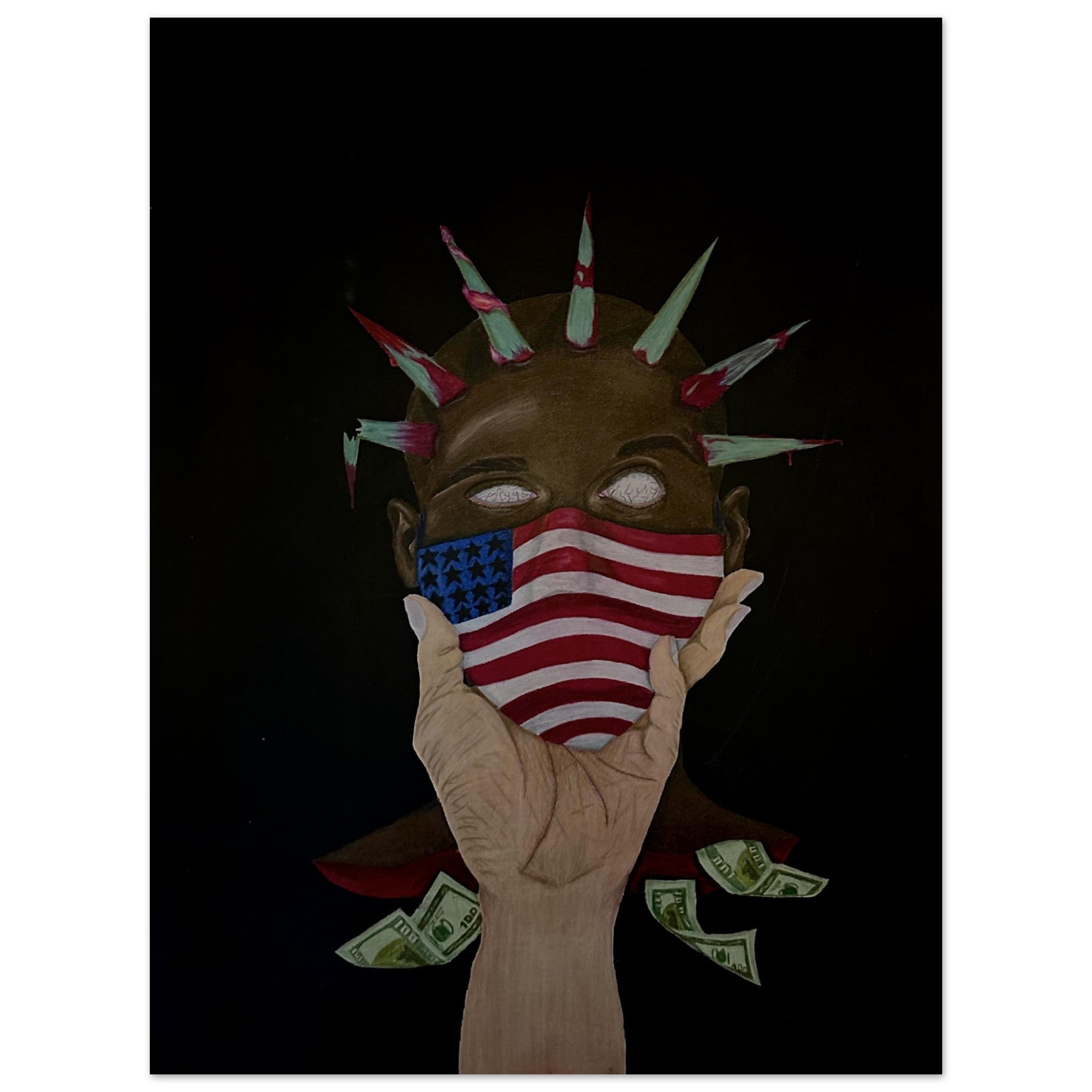 An unframed art print titled “The Great American Disease,” showcasing symbolic imagery representing modern American issues in intense, expressive style.