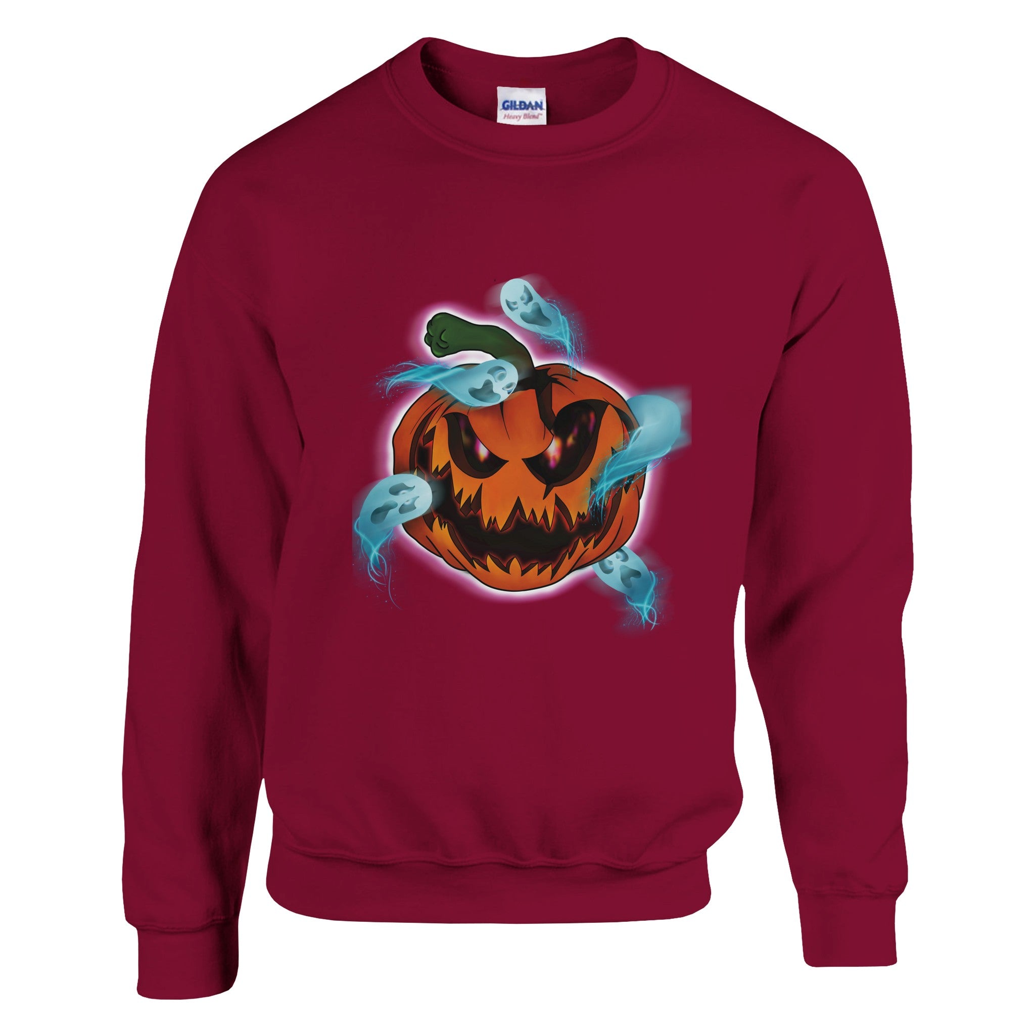 A unisex sweatshirt featuring a bright orange haunted pumpkin graphic with the phrase "Pumpkin Possession" printed on the front.


