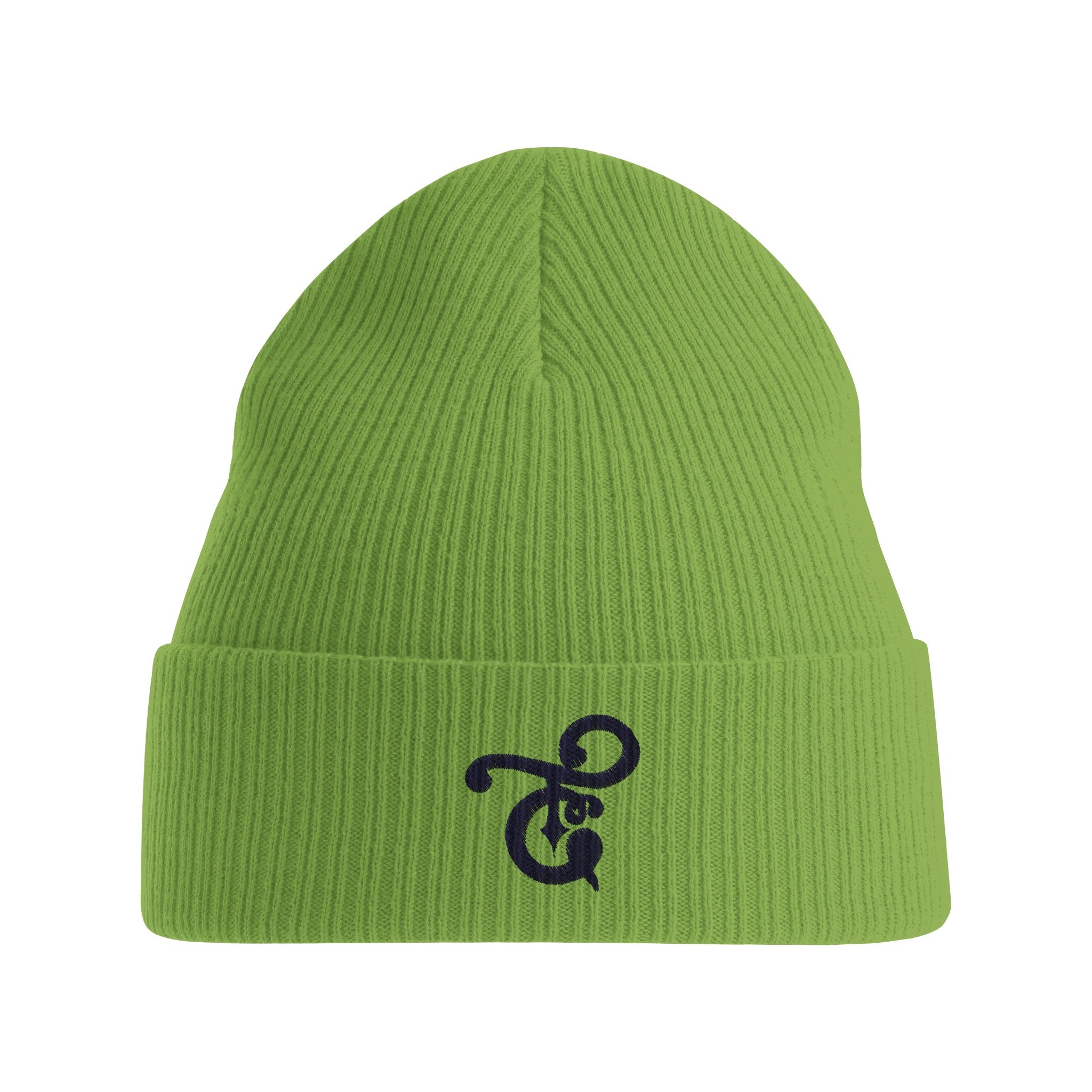 A black knit beanie featuring the Tafanji Creations logo embroidered on the front in white thread, displayed on a neutral background.

