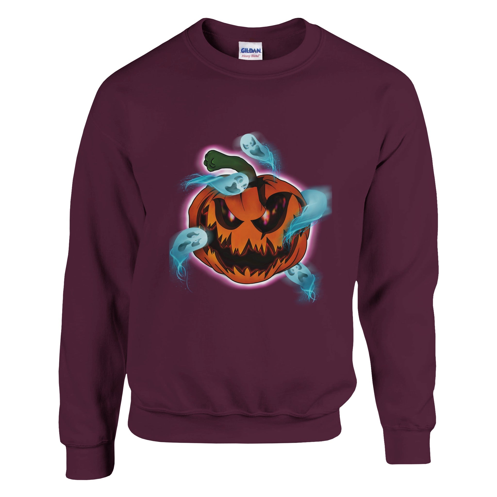 A unisex sweatshirt featuring a bright orange haunted pumpkin graphic with the phrase "Pumpkin Possession" printed on the front.

